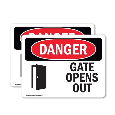 Signmission Gate Opens Out, 24 in W x Rectangle, Vinyl Decal OS-2PACK-DS-D-1824-L-1722